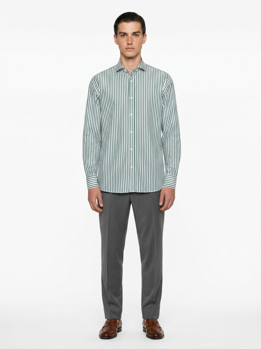 Striped Green Men's Italian Shirt | Vol. 1